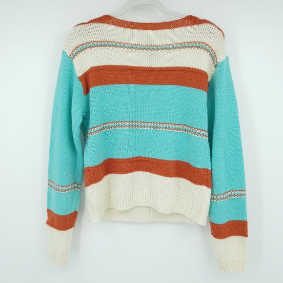 Boutique Scoop Neck Sweater Striped Aqua Orange and Cream Women's Small - Picture 3 of 9